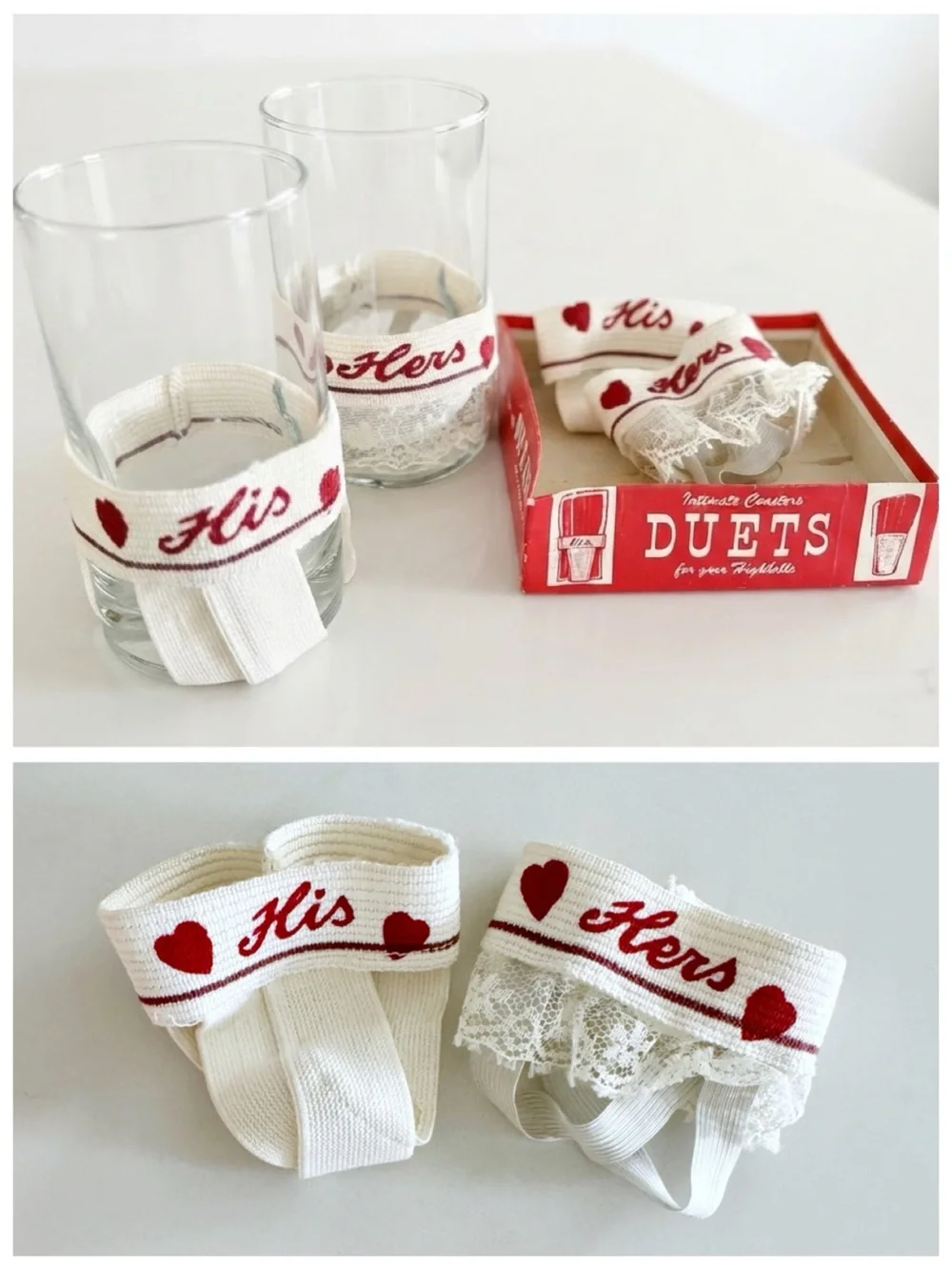 Vintage 1950s Duets Intimates His & Hers Coasters, Set of 4 (Original Box)